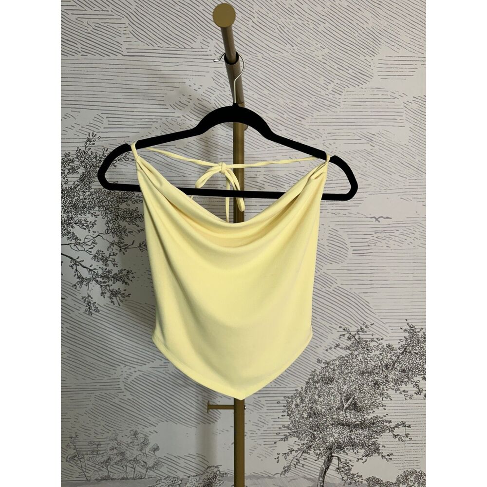 Lovers and Friends Butter Yellow Cowl Neck Halter Scarf Top S